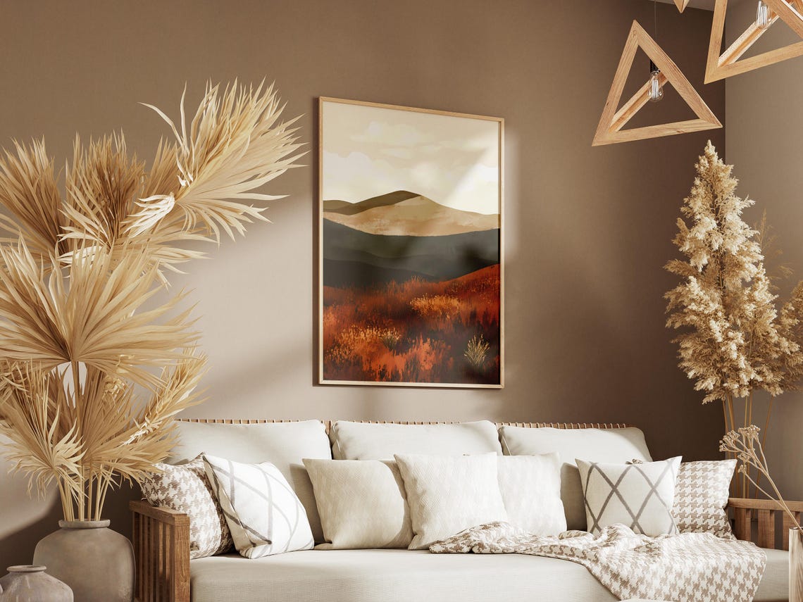 Autumn Mountain Landscape Abstract Orange Foliage Art Poster - Image 3