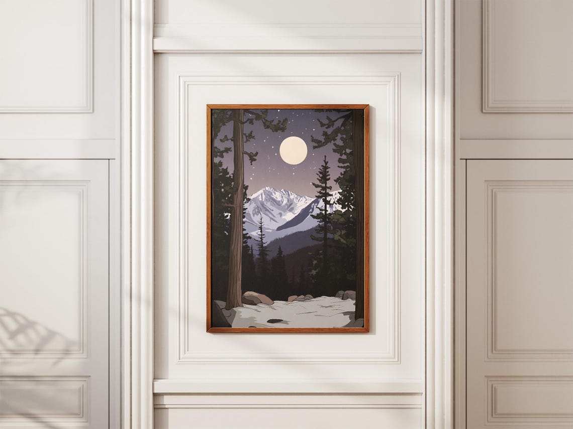 Sequoia National Park Snowy Mountain Framed By Pines Night Poster - Image 2