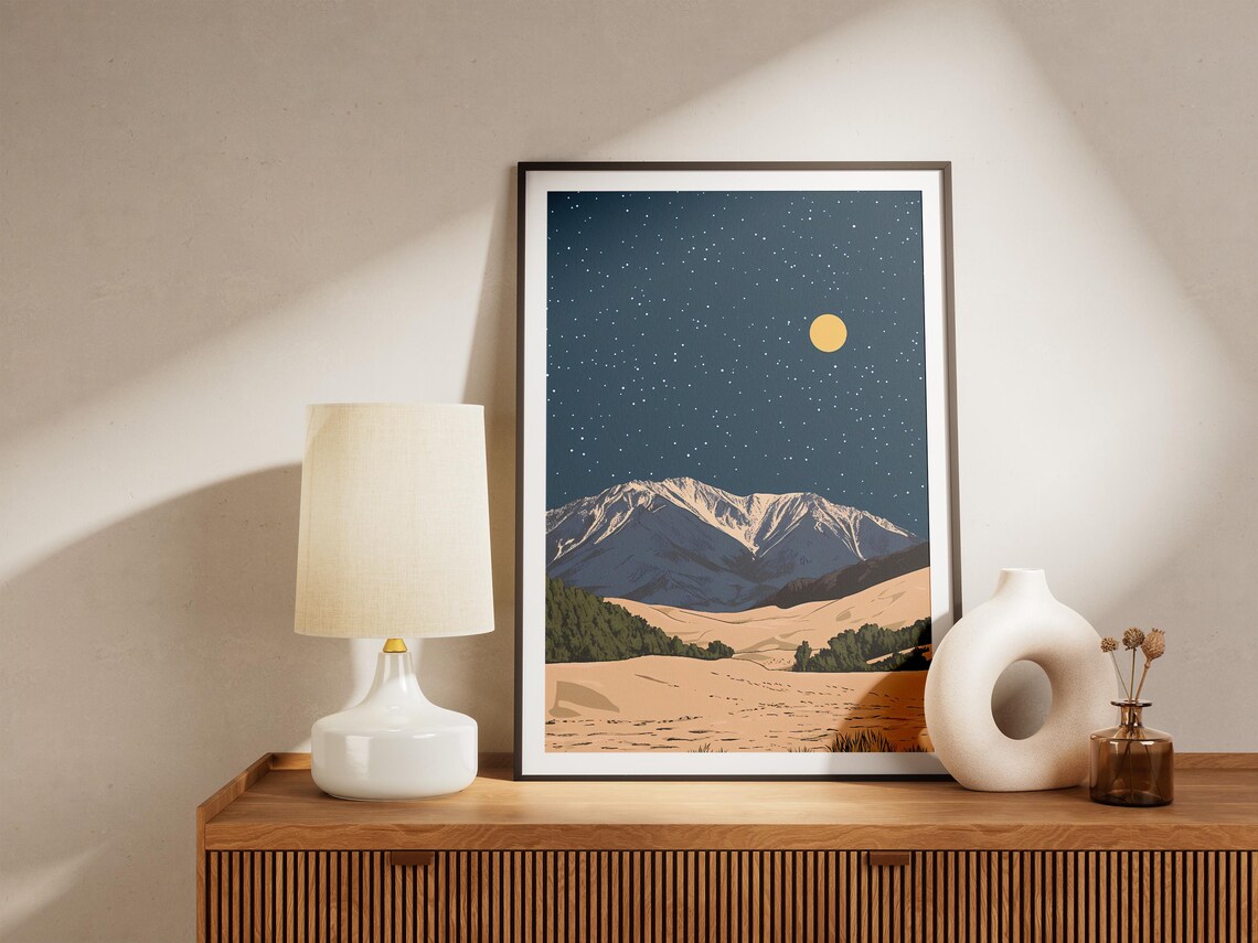 Great Sand Dunes Colorado Moonlit Desert Mountain Starry Night Art Poster - Image 4