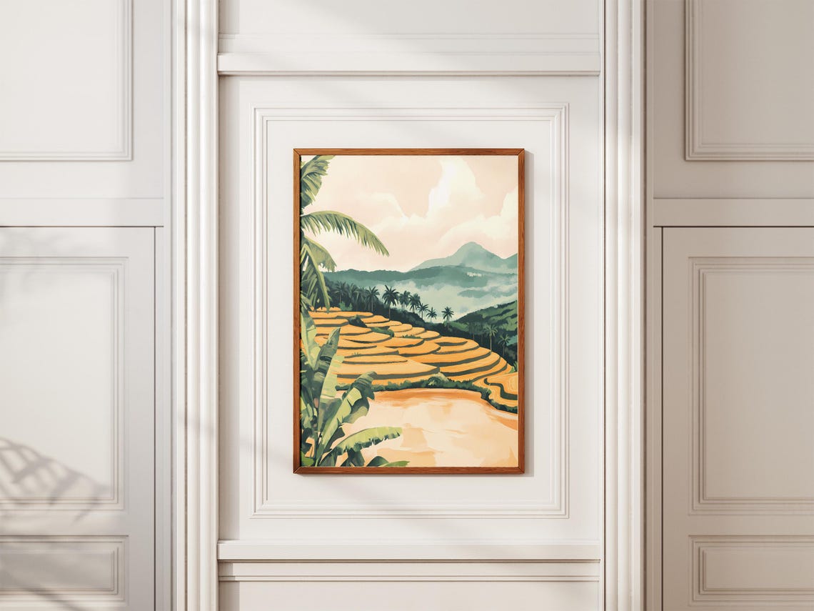 Golden Rice Terraces With Palm Trees Tropical Landscape Poster - Image 2