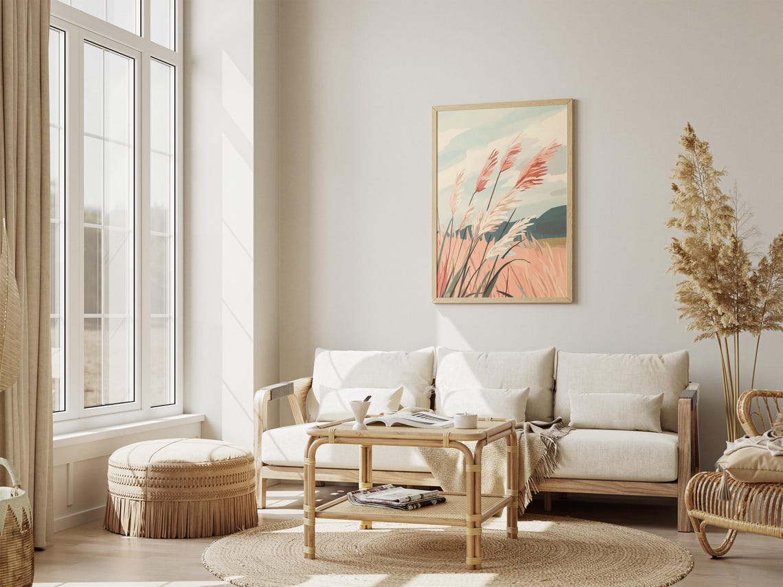 Blush Pampas Grass Swaying In A Gentle Breeze Landscape Poster - Image 4