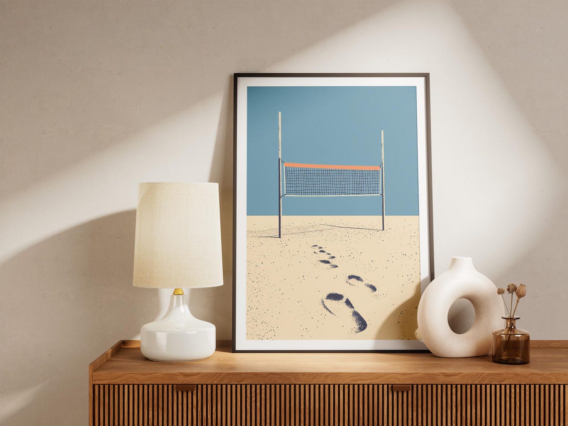 Beach Volleyball Net Sandy Footsteps Minimalist Coastal Summer Poster - Image 5