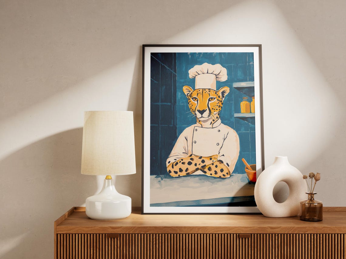 Cheetah Chef Art Print Funny Kitchen Poster Animal Whimsical Wall Unique Gift For Cooks Culinary - Image 4