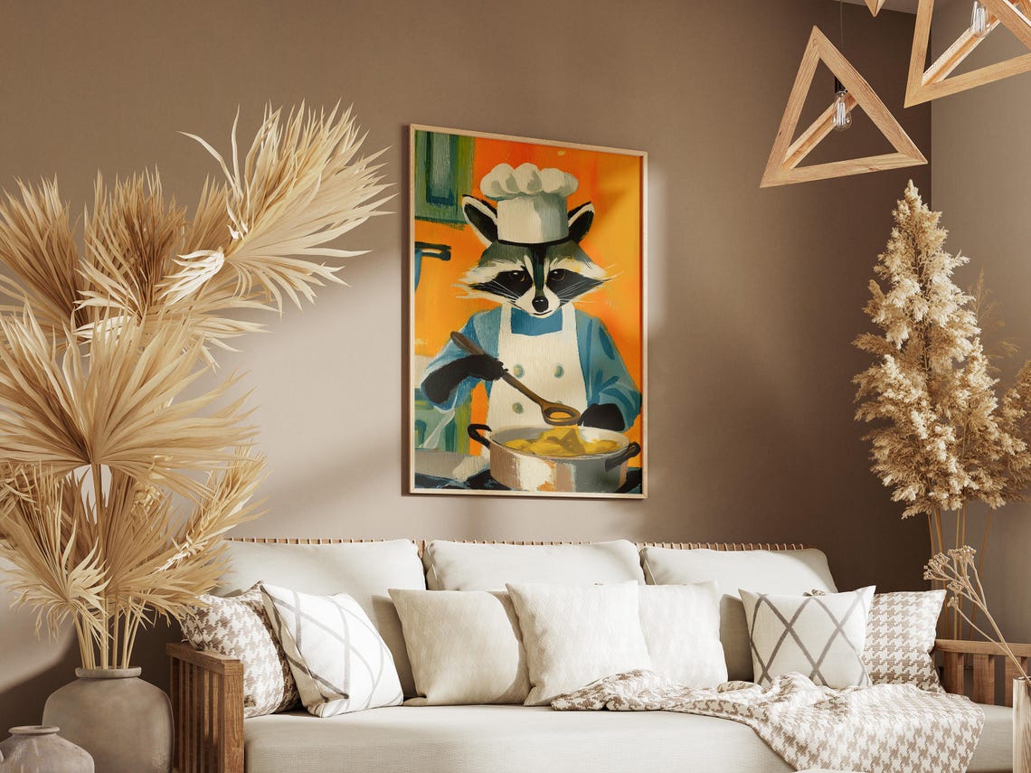 Raccoon Chef Cooking Print Funny Kitchen Art Animal Poster Whimsical Home Decor - Image 3