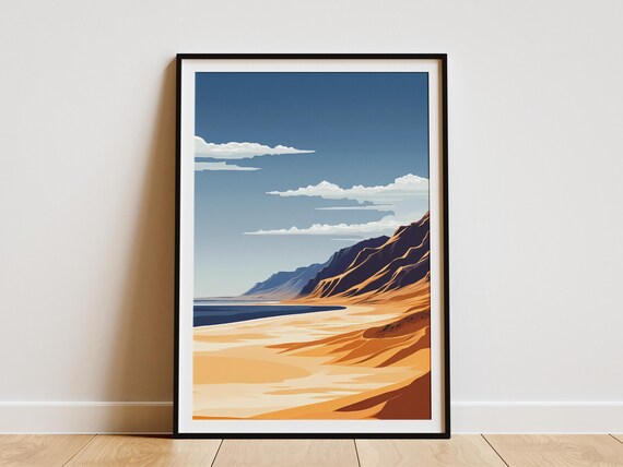 Namibia Skeleton Coast Poster African Landscape Print Desert Coastline Wall Art Modern Minimalist Home Decor Orange And Blue Illustration