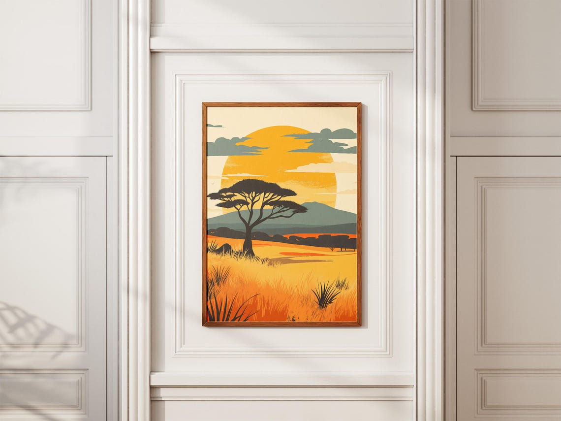 Tarangire Savanna Sunset Acacia Tree Golden Landscape Poster - Image 2