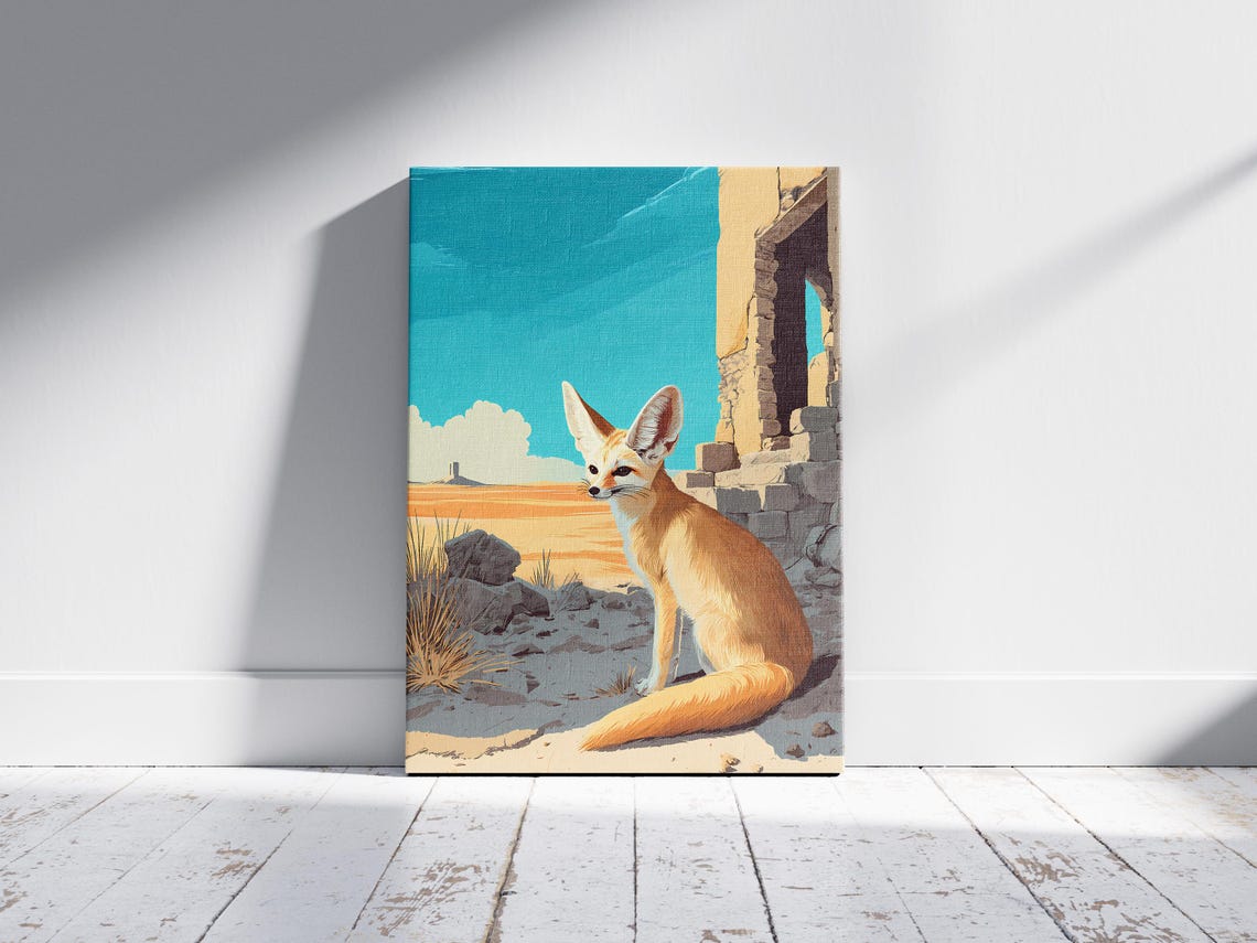 Fennec Fox by Ancient Desert Ruins Wildlife Illustration Art Poster - Image 2