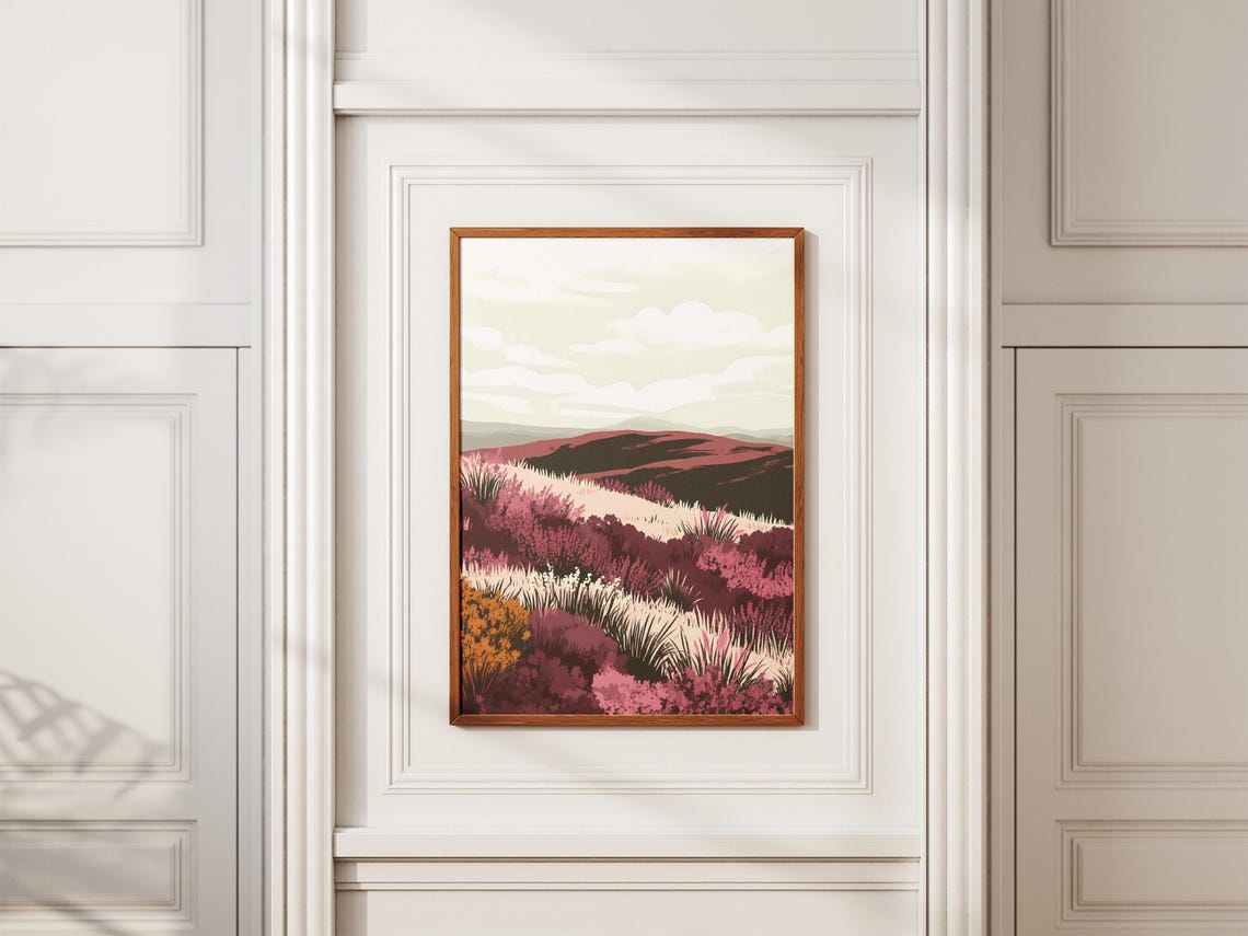 Mauve Heather Moorland Hills Quiet Serene Calm Landscape Poster - Image 2