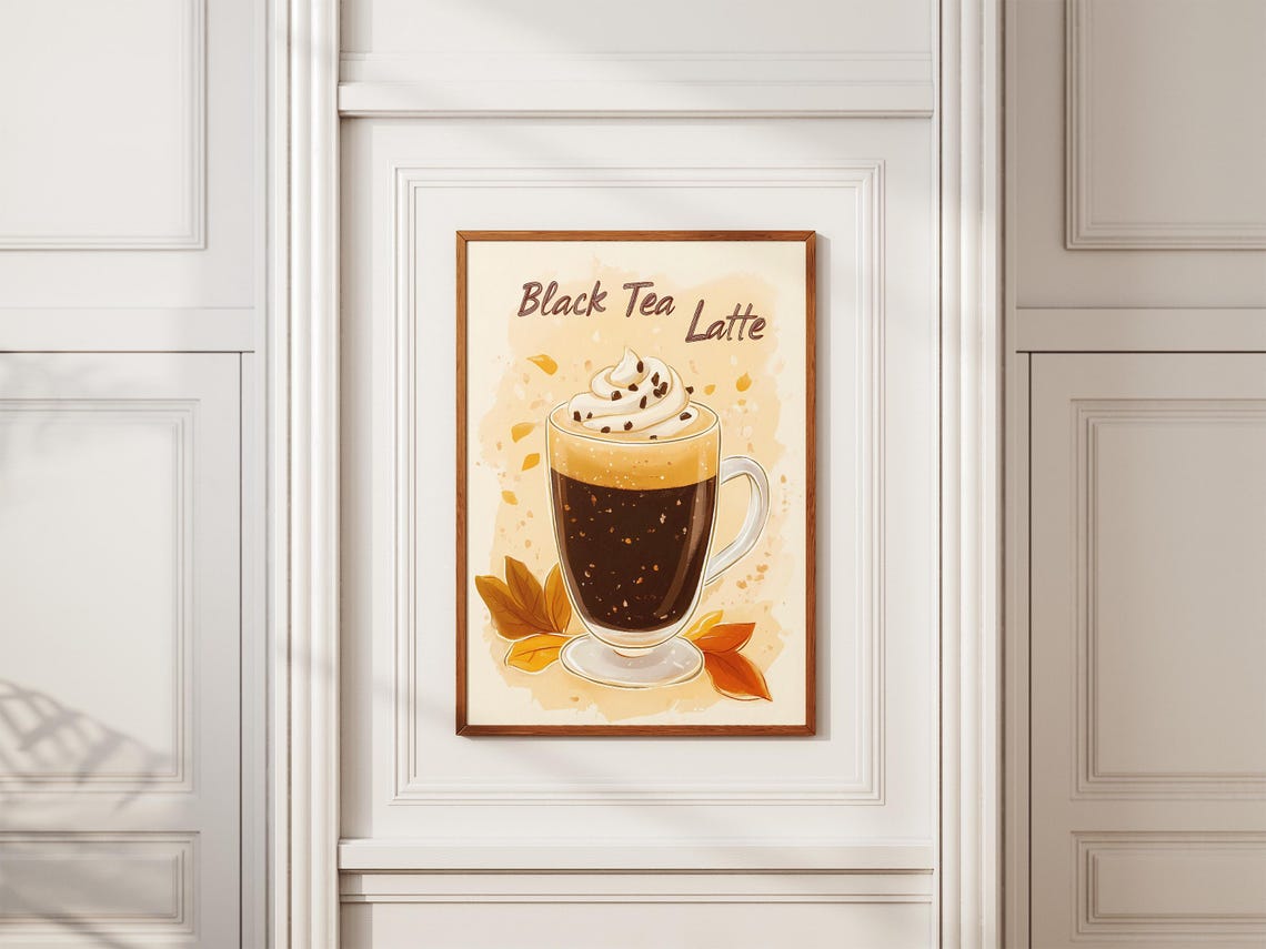 Black Tea Latte In Glass Mug With Whipped Cream Cafe Art Poster - Image 2