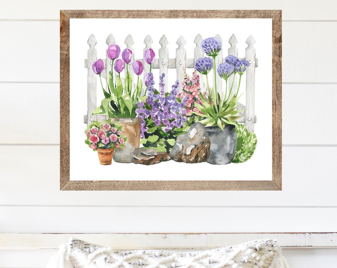 Purple Tulips Allium and Potted Blooms by Picket Fence Poster