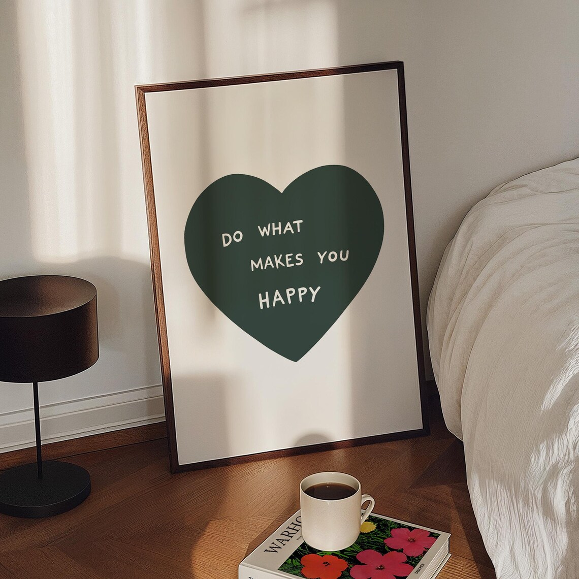 Do What Makes You Happy Green Heart Modern Simple Quote Poster