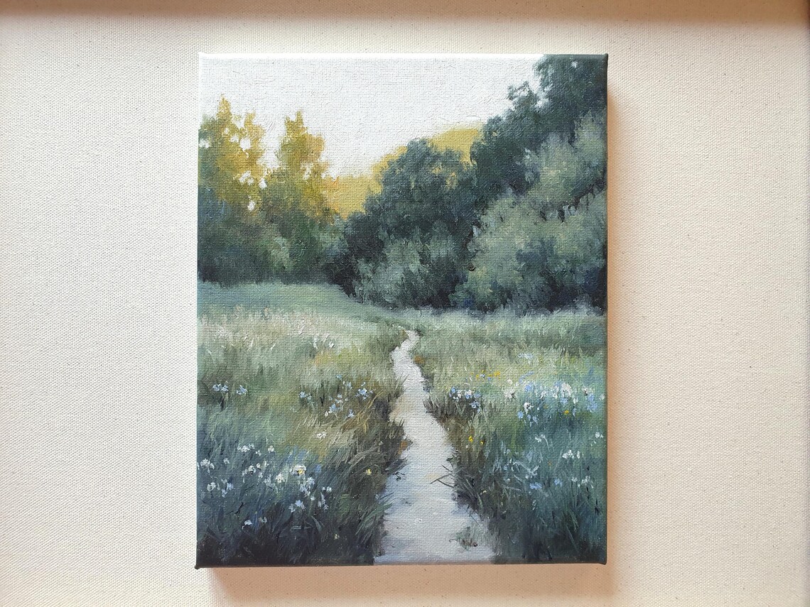 Serene Meadow Stream Oil Painting Impressionist Landscape Poster