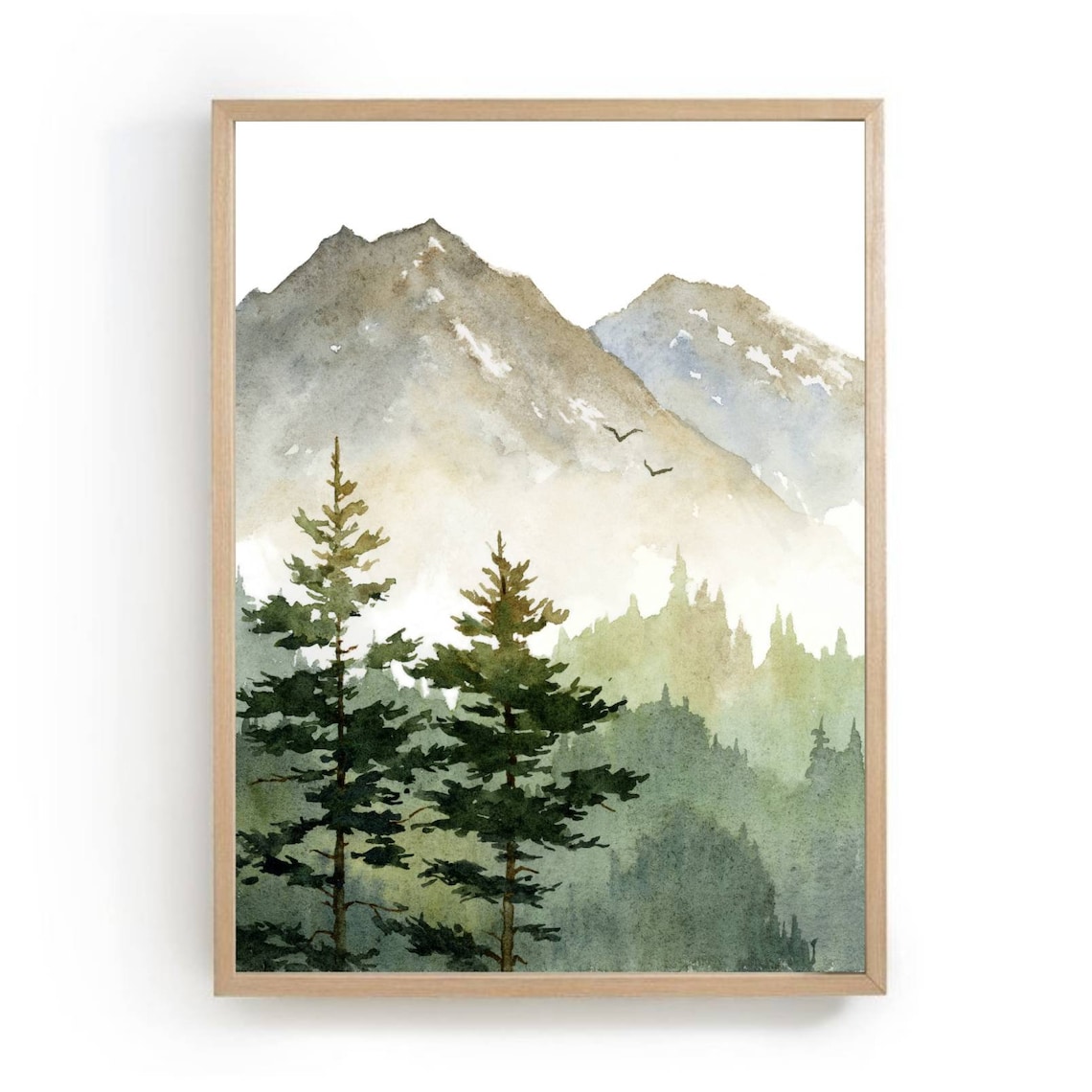 Mountain Forest Watercolor Pine Tree Landscape Art Print