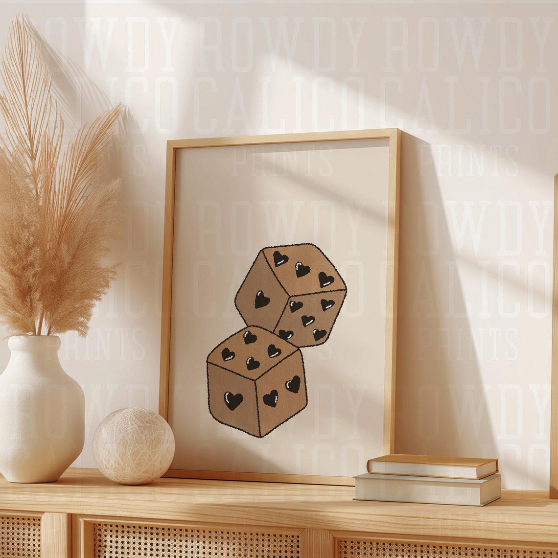 Tan Heart Pip Dice Pair Cozy Western Retro Lucky Game Room Poster - Image 3