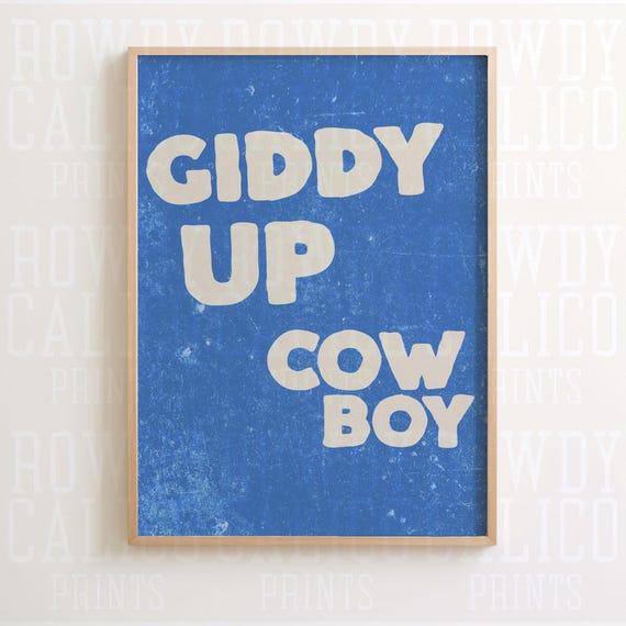 Giddy Up Cowboy Western Vintage Style Prints Minimalist Neutral Colors Trendy Wall Art Posters Tan