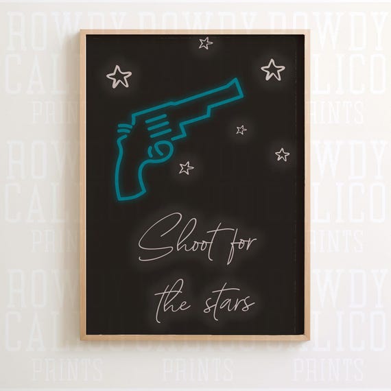 Shoot For The Stars Neon Sign Style Western Vintage Style Prints Minimalist Neutral Colors Trendy Wall Art Posters Tan