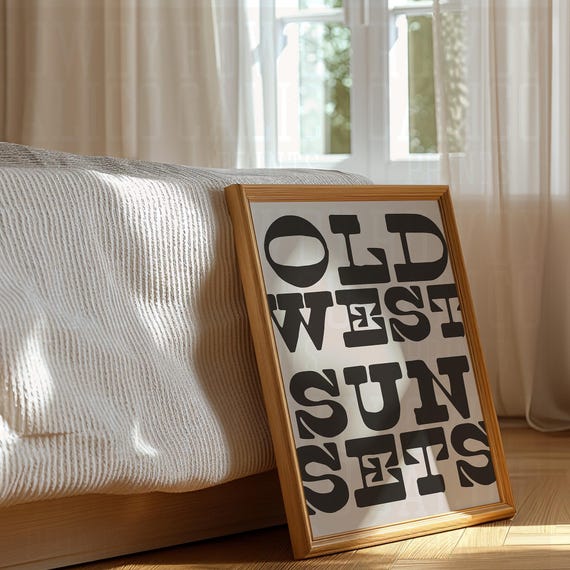 Old West Sunsets Western Cowboy Cowgirl Prints Minimalist Tan Trendy Wall Art Print Posters Neutral Colors Western Art