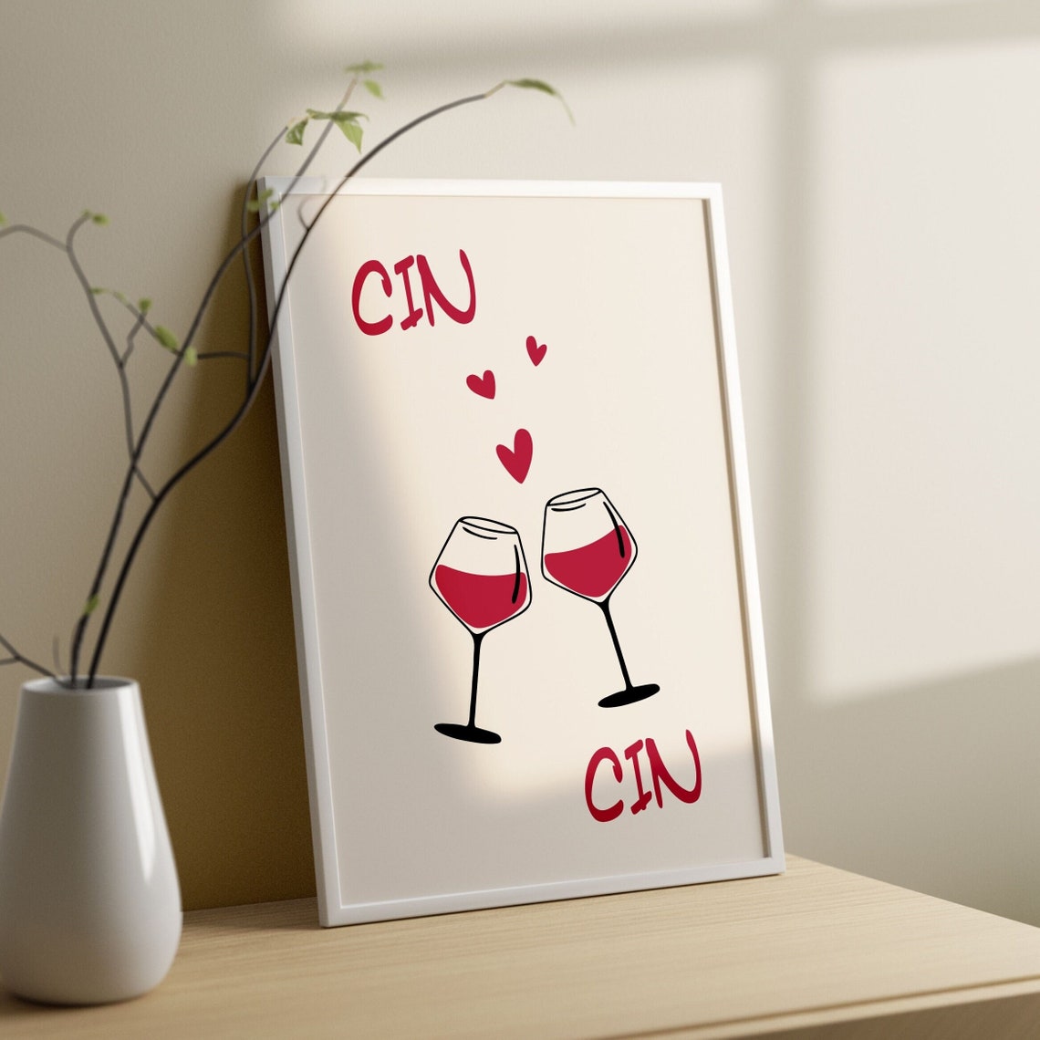 Funny Cin Cin Cheers Retro Wine Glasses Heart Toast Wall Poster - Image 2