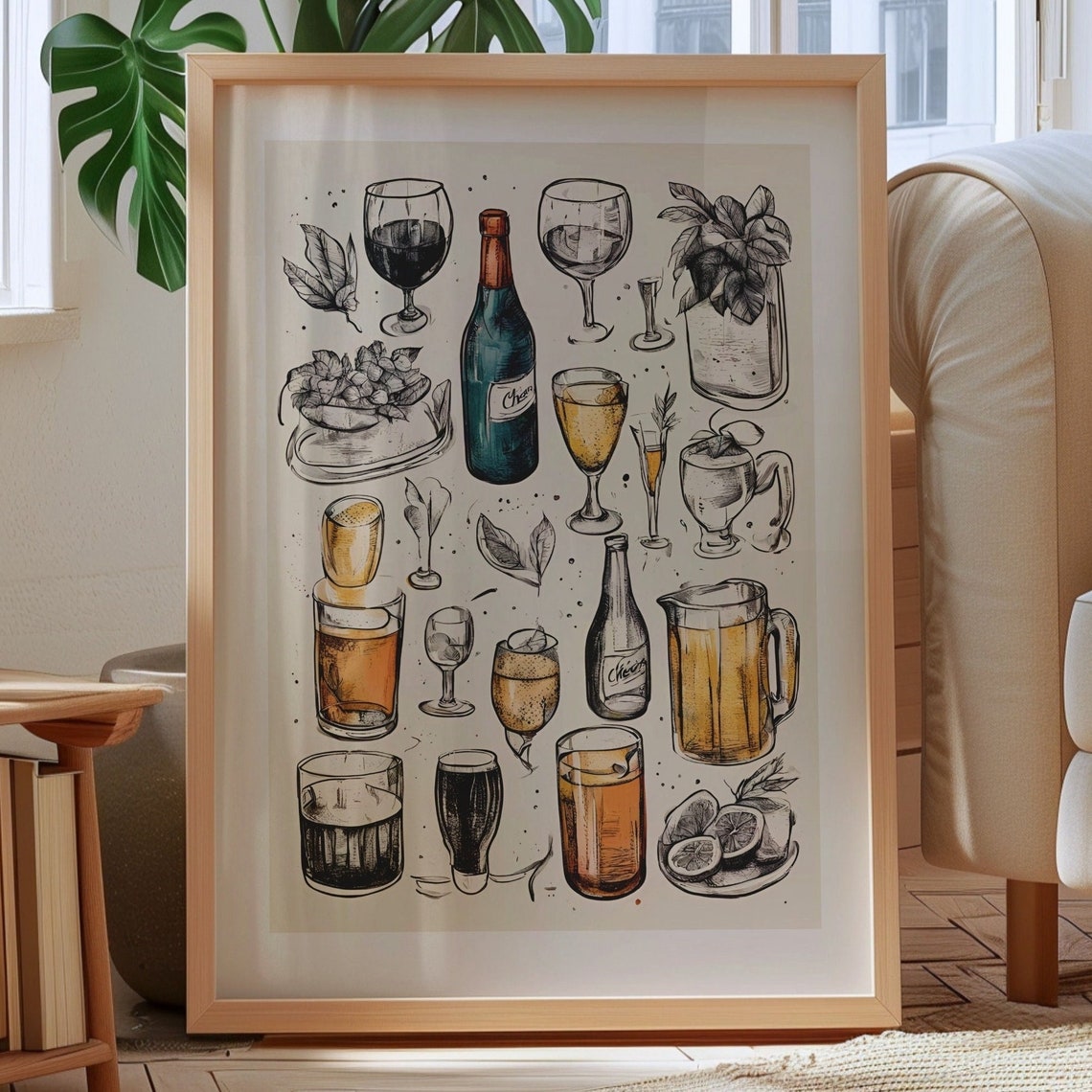 Retro Vintage Cocktail Glasses Sketch Collection Bar Wall Print - Image 2