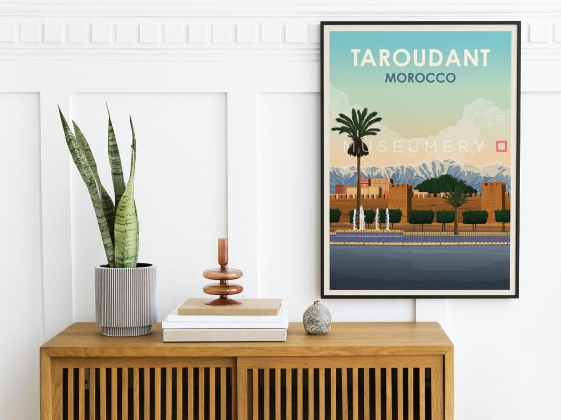 Taroudant Morocco Vintage Travel Poster Ramparts Palm Fountain - Image 2