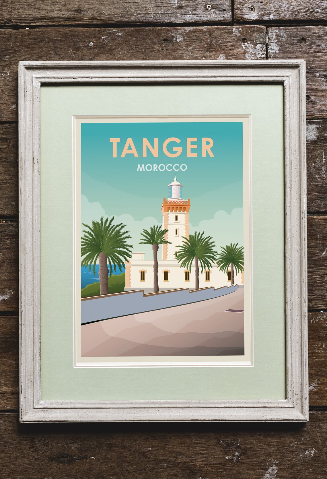 Tanger Morocco Lighthouse Vintage Travel Poster Palm Coast Art - Image 2