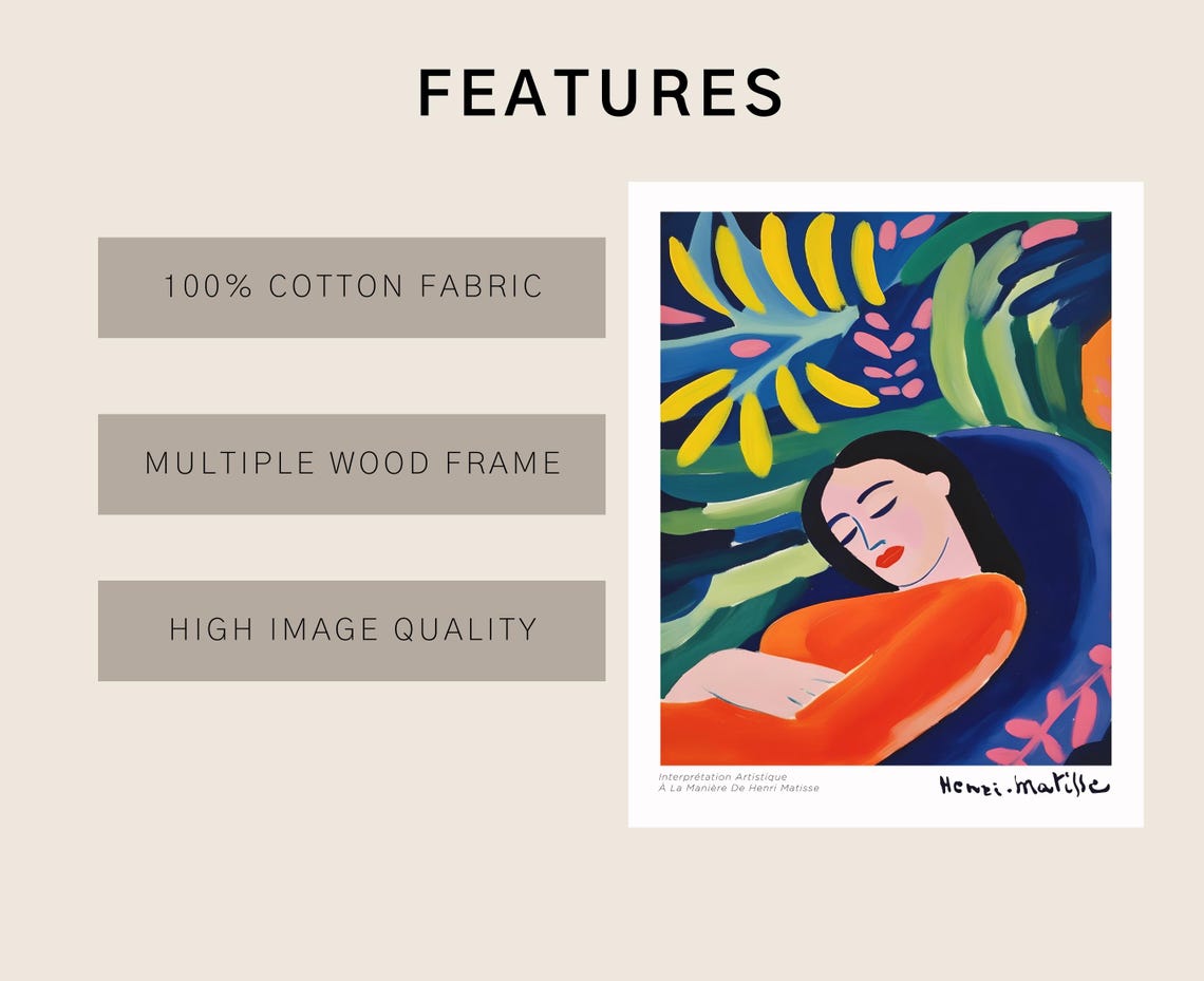 Matisse Inspired Woman Resting Among Tropical Foliage Art Print - Image 3