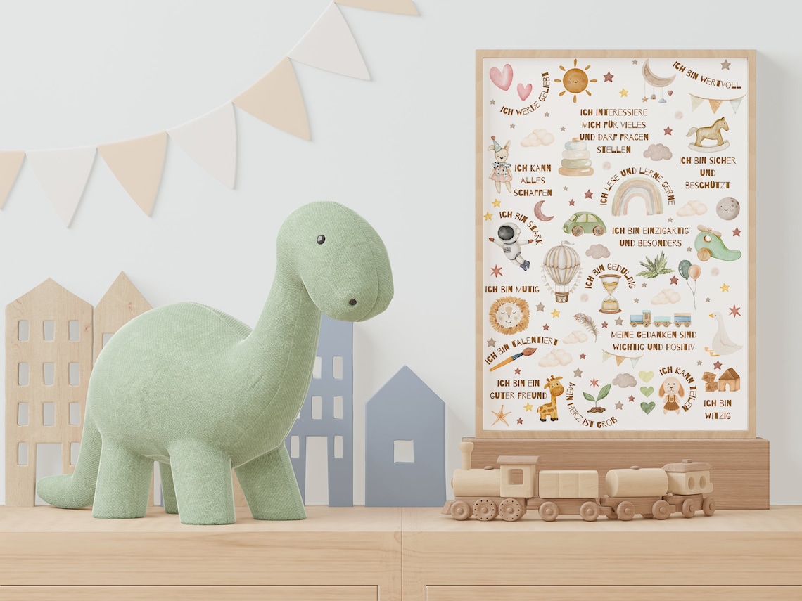 German Kids Affirmations Watercolor Positive Nursery Room Poster - Image 2