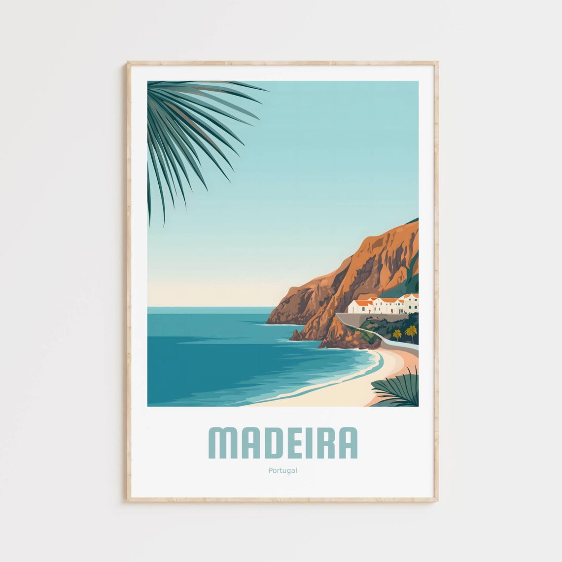 Madeira Portugal Rocky Cliffs Seaside Beach Scene Travel Poster