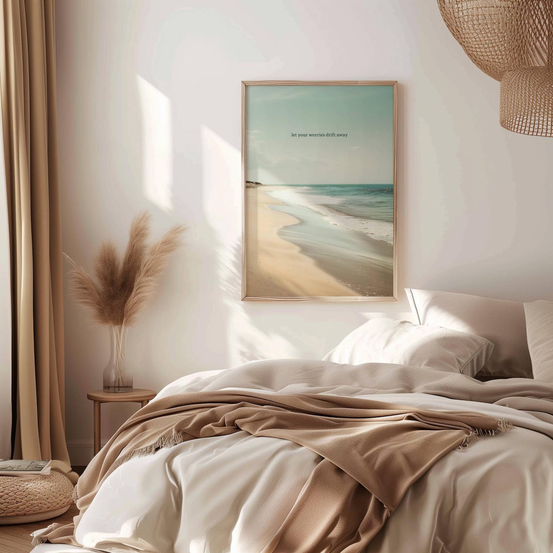 Let Your Worries Drift Away Serene Empty Beach Waves Quote Poster - Image 2