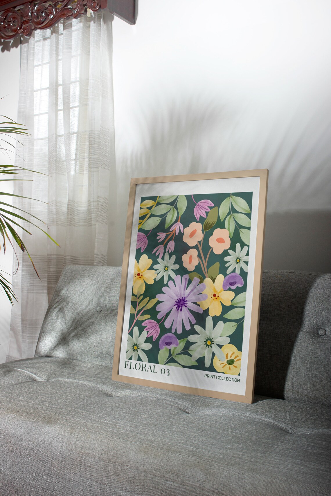 Floral 03 Botanical Bold Dark Green Wildflower Meadow Art Poster - Image 2