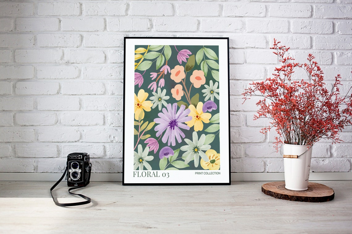 Floral 03 Botanical Bold Dark Green Wildflower Meadow Art Poster
