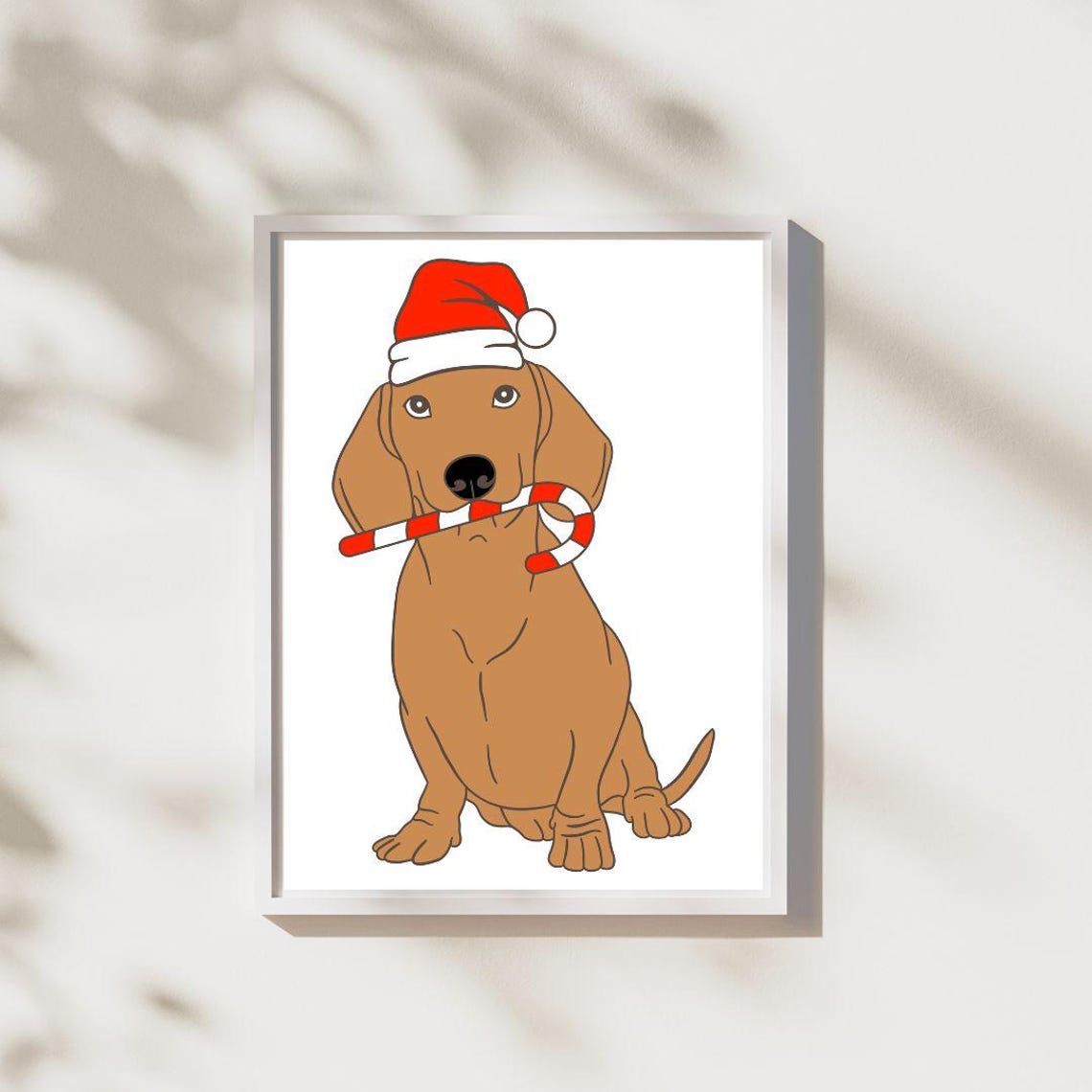 Cute Dachshund In Santa Hat Holding Candy Cane Christmas Print - Image 2