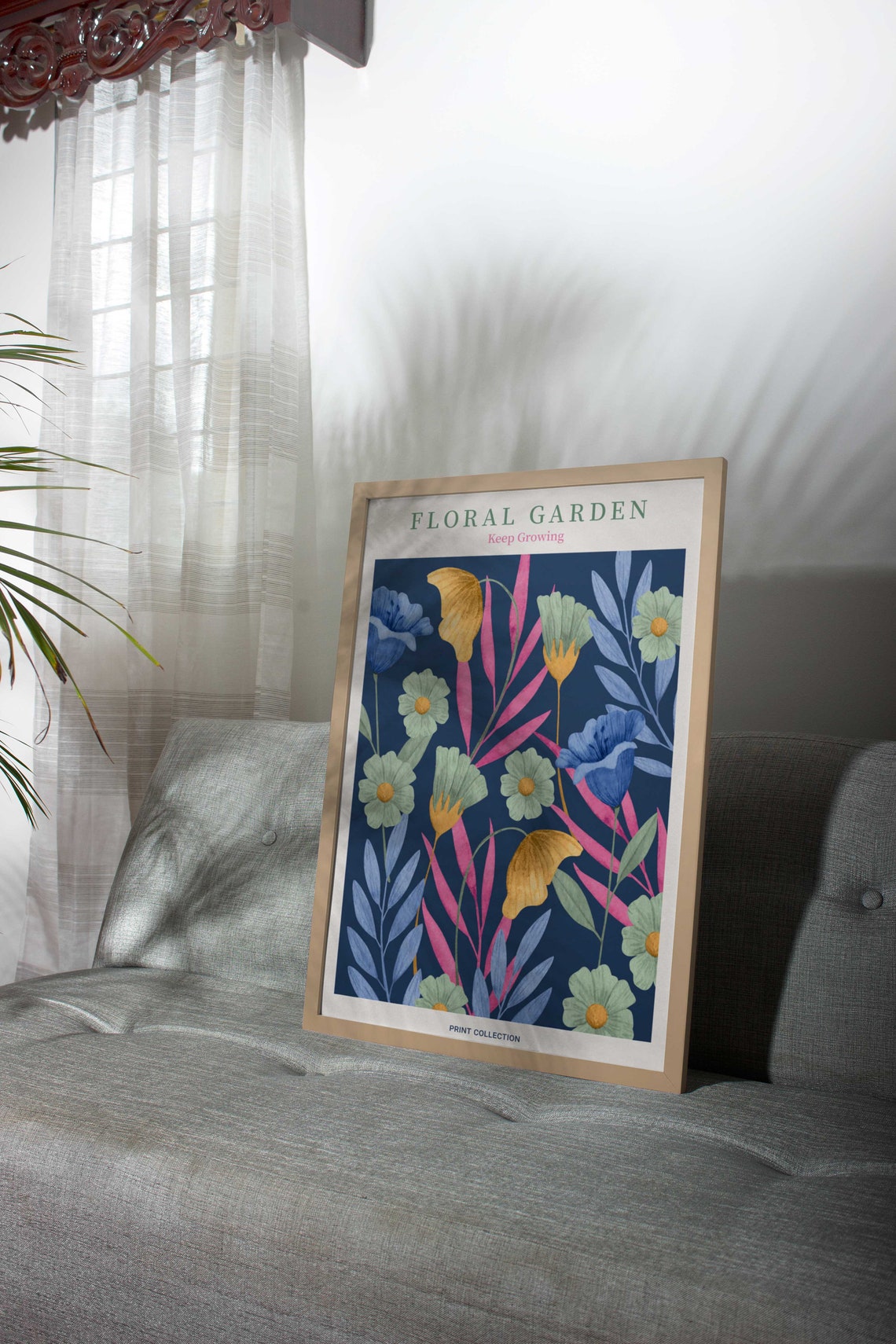 Vintage Navy Blue Floral Garden Keep Growing Botanical Art Poster - Image 2