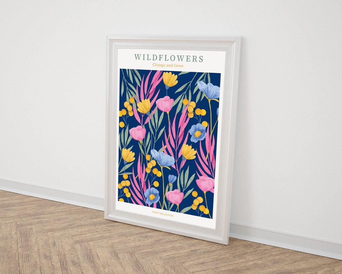 Wildflowers On Deep Navy Blue Retro Flower Market Bloom Wall Art - Image 3
