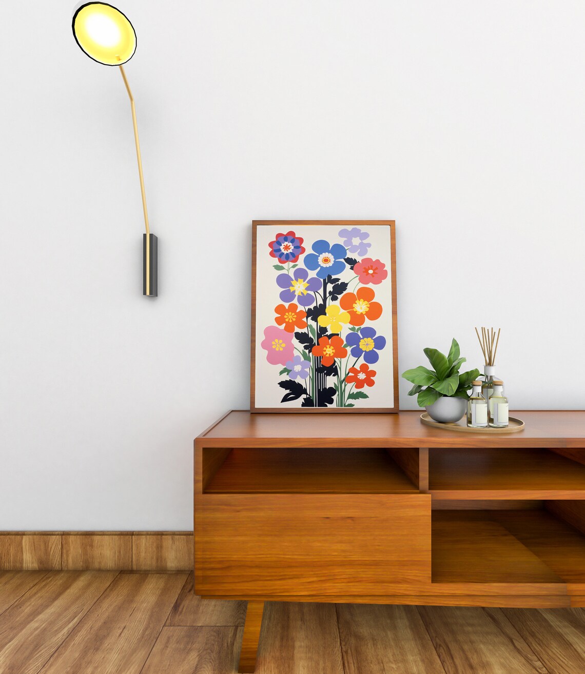 Colorful Mid Century Wildflower Bouquet Bold Floral Art Poster