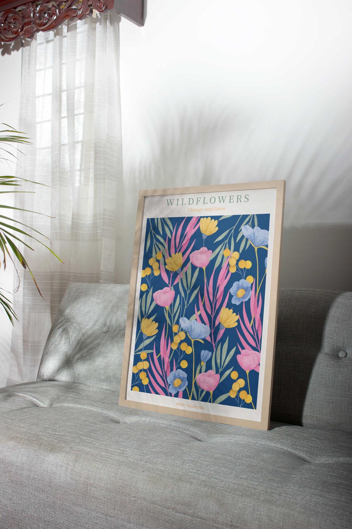 Wildflowers On Deep Navy Blue Retro Flower Market Bloom Wall Art - Image 2