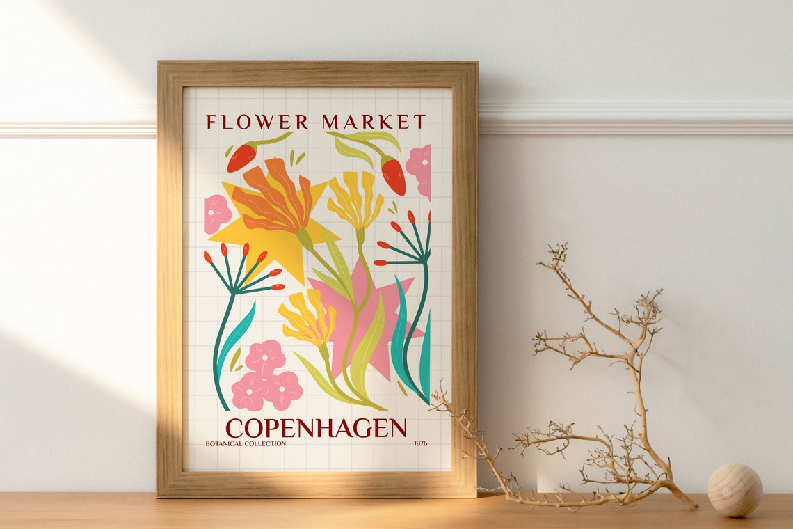 Copenhagen Flower Market 1976 Colorful Retro Botanical Poster - Image 2
