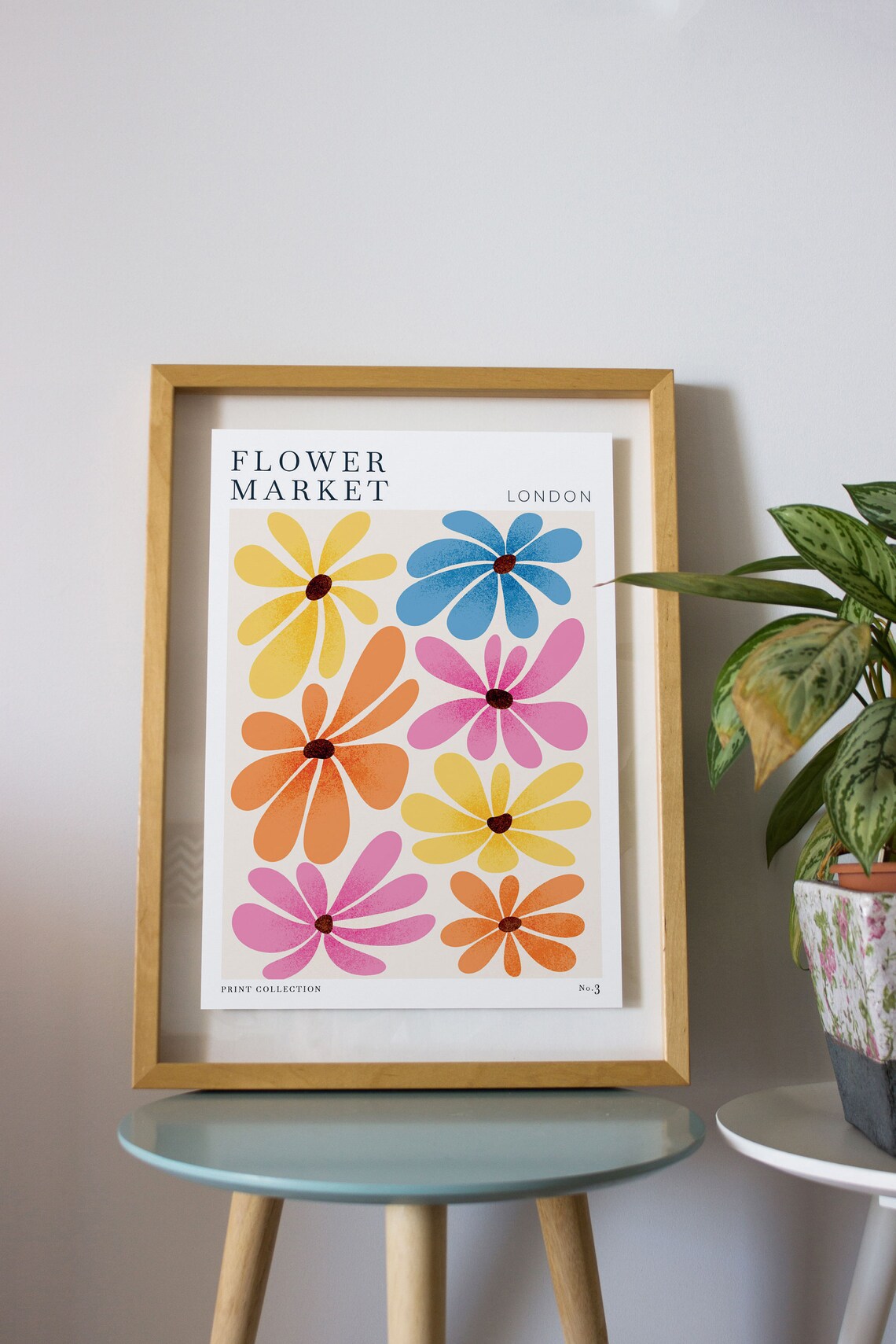 London Flower Market Poster with Seven Colorful Daisy Blooms