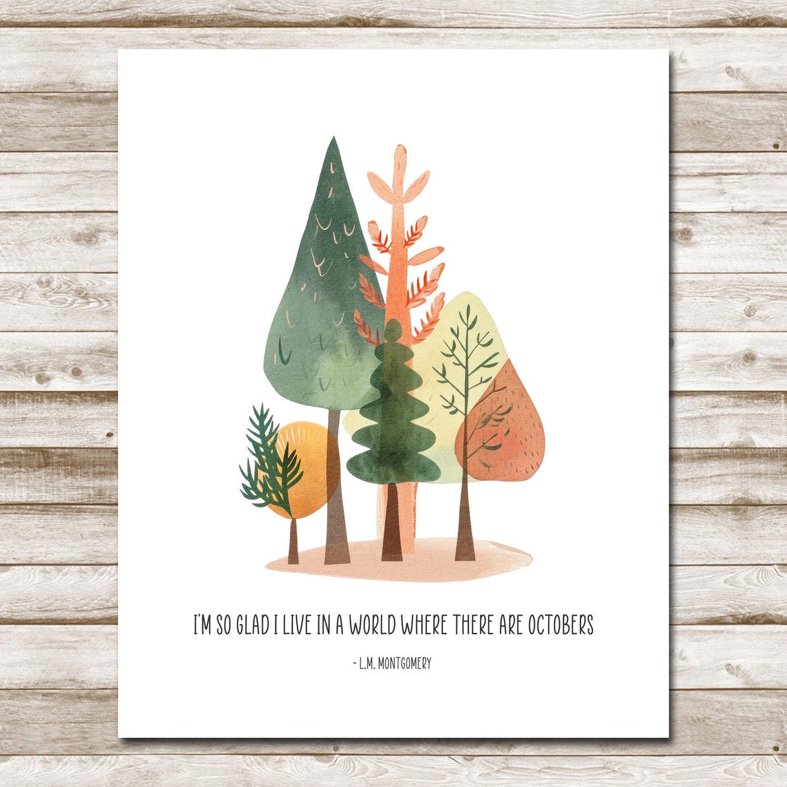 LM Montgomery October Quote Watercolor Fall Trees Autumn Poster - Image 4