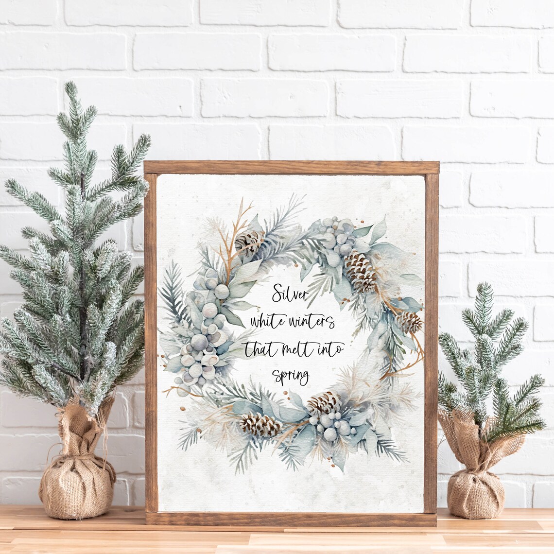 Silver White Winters That Melt Into Spring Frosty Pinecone Wreath Poster - Image 8