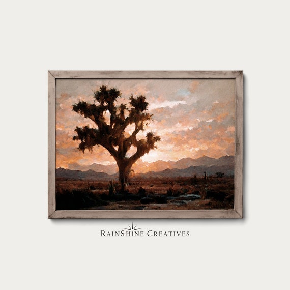Joshua Tree National Park California Usa Vintage Landscape Oil Painting Warm Rustic Wall Art 61