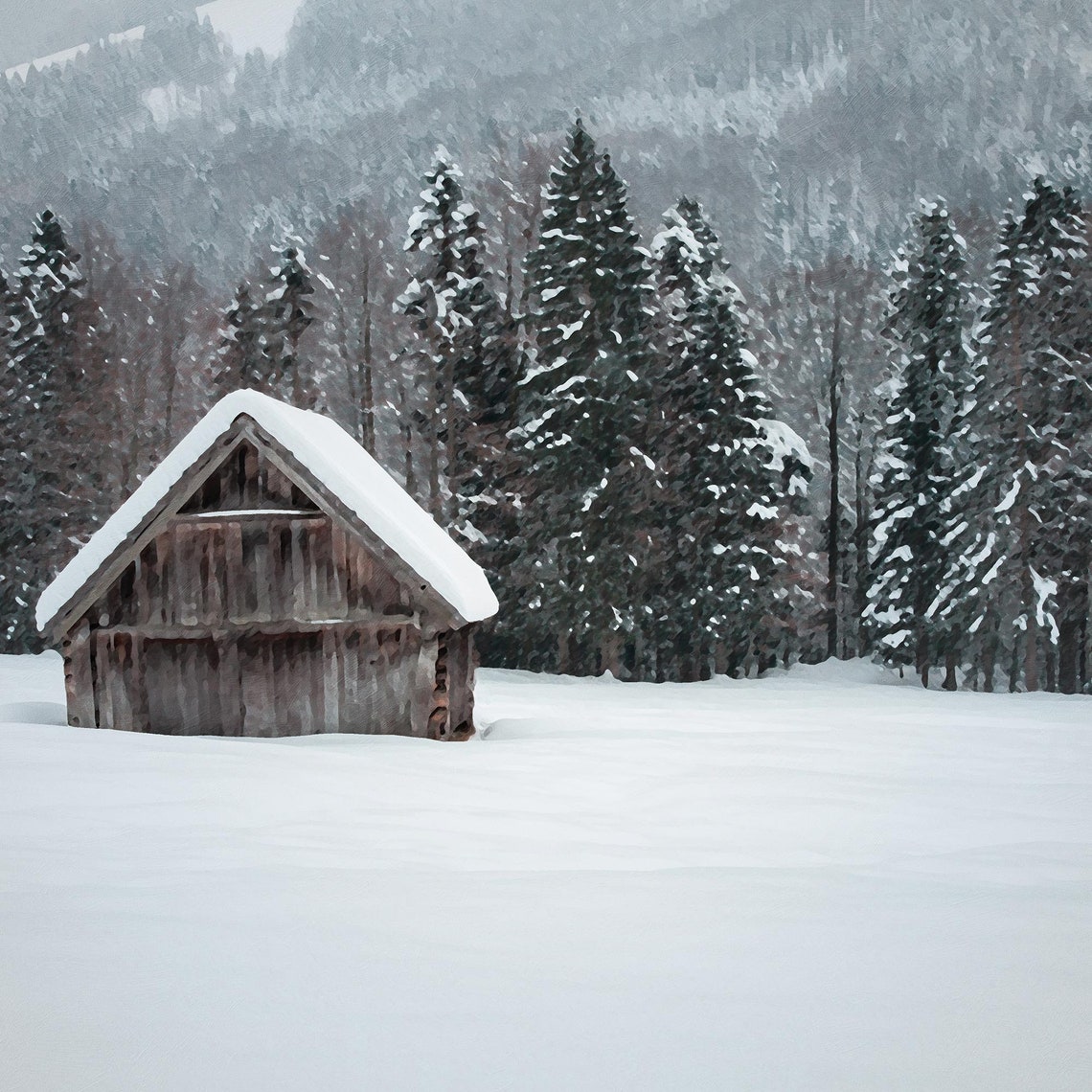 Cabin In The Snowy Forest Oil Painting Wall Art Winter Dcor Art 35 - Image 3