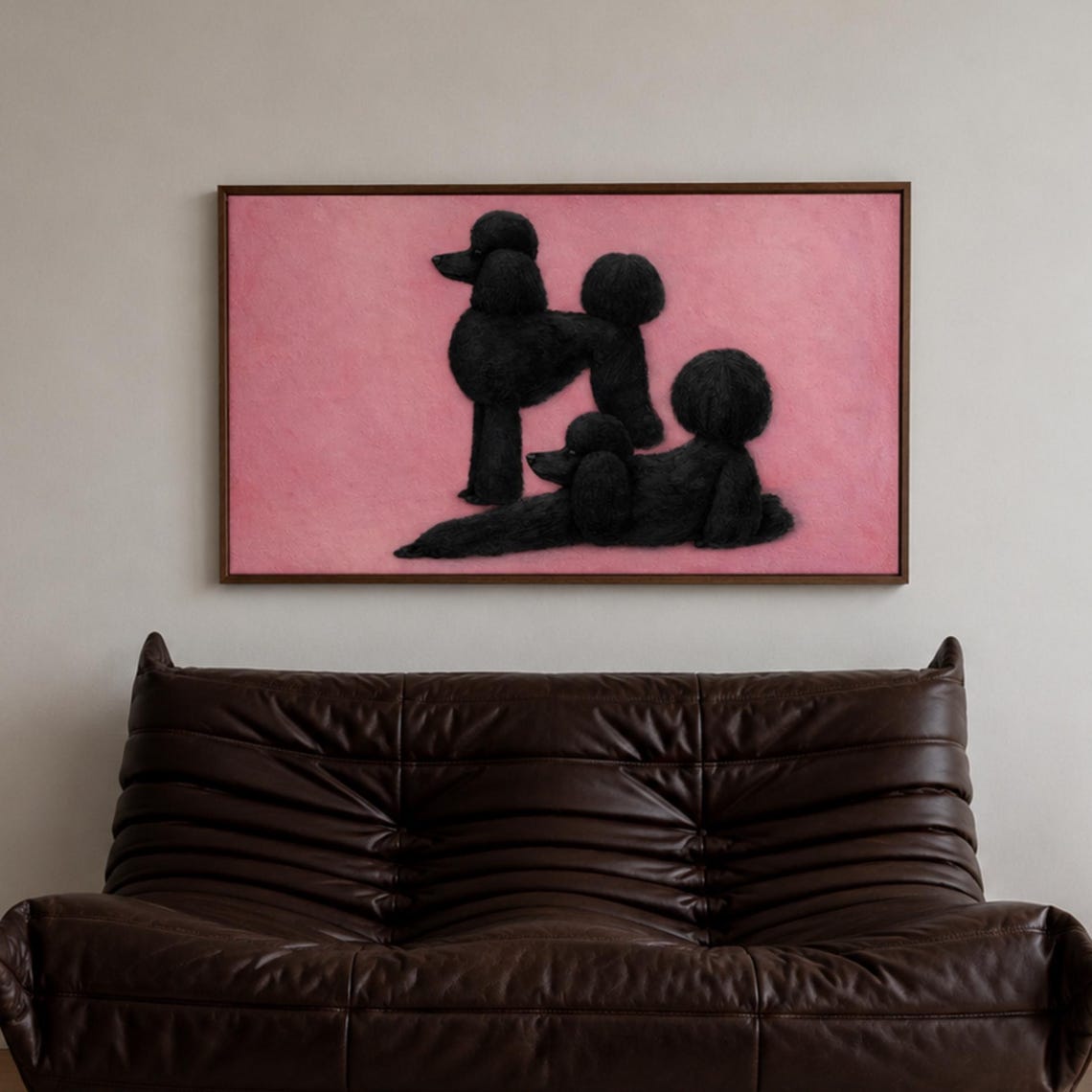 Black Poodles On Pink Background Playful Horizontal Dog Poster