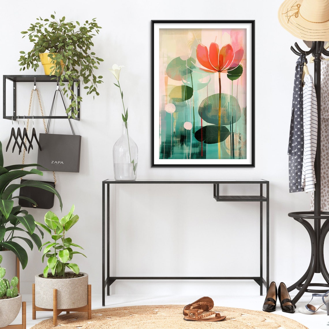 Coral Red Bloom Minimal Floral Modern Abstract Botanical Poster - Image 2