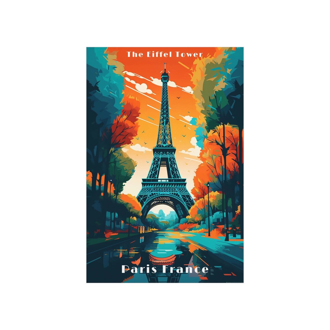 Eiffel Tower Paris France Autumn Rainy Street Sunset Travel Poster
