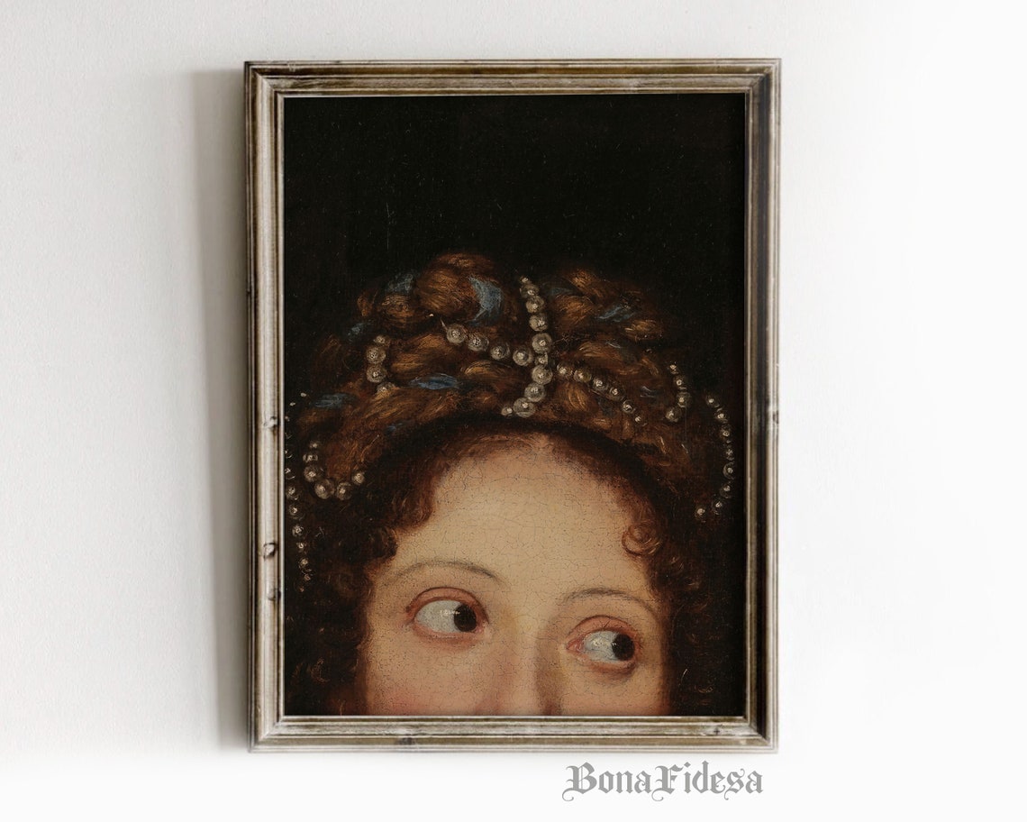 Baroque Lady Pearl Hair Moody Eyes Dark Academia Portrait Poster