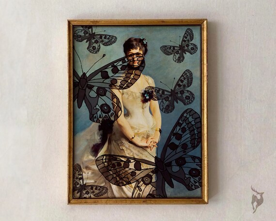 Altered Art Portraitbutterfly Printmaximalist Quirky Home Decoreclectic Moody Wall Artvintage Oil Paintingprintable