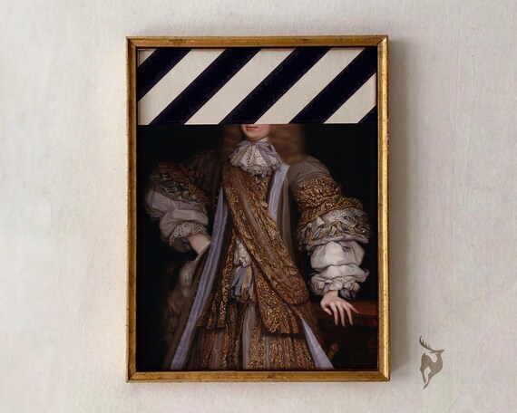 Baroque Man Portrait with Striped Band Funny Altered Art Wall Art