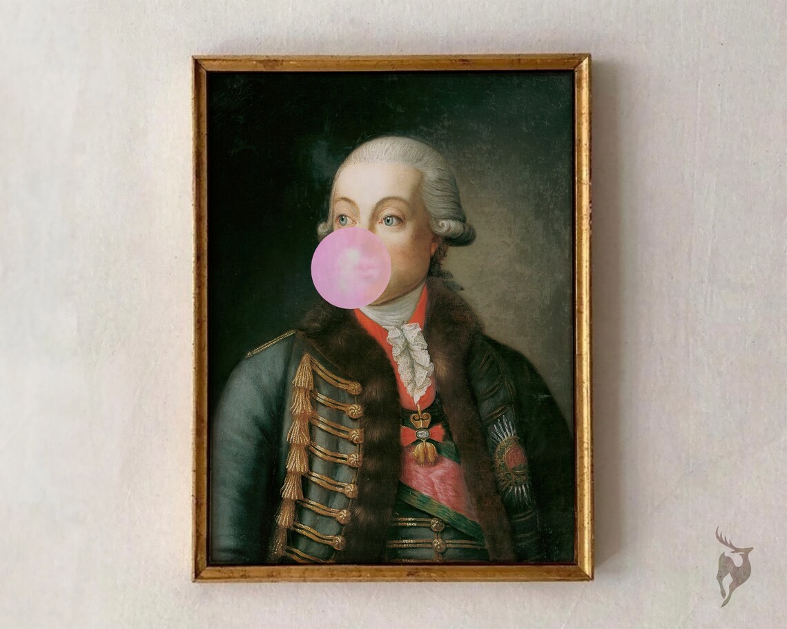 Bubblegum Classical Portrait Officer Powdered Wig Military Art Poster