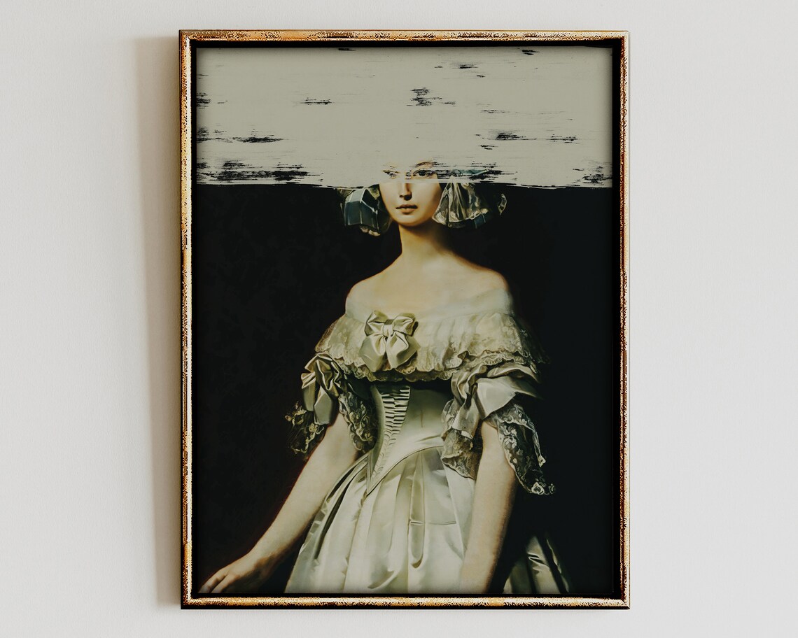 Altered Antique Oil Portrait of a Victorian Lady in White Poster